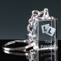 Optical Crystal Gift Rectangular Keyring, Single, Blue Boxed