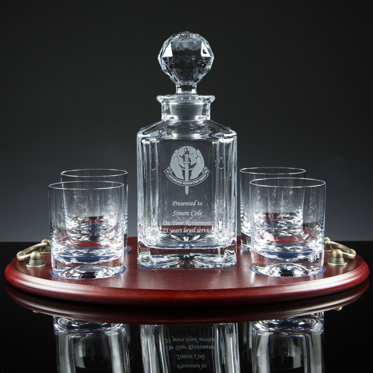 Regal Decanter & 4 Tumblers Whisky Set, Single, Satin Boxed